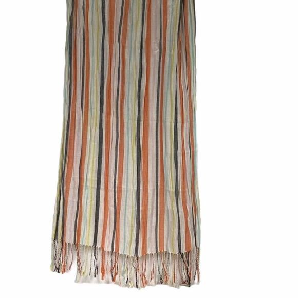 Colorful Rainbow Striped Fringe Scarf 64" X 28" Blue Yellow Black Orange White - Picture 4 of 5